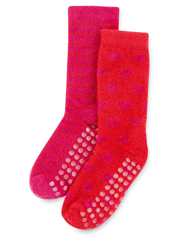 2 Pairs of Striped & Spotted Slipper Socks Image 1 of 1