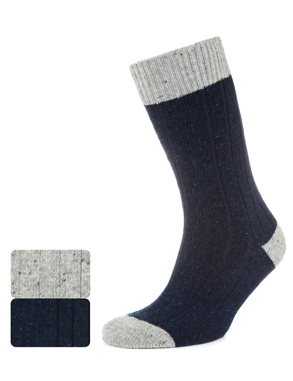 2 Pairs of Thermal Ribbed Socks with Wool Image 1 of 1