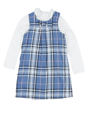 2 Piece Checked Pinafore Dress & Roll Neck Top Outfit (1-7 Years) Image 2 of 3