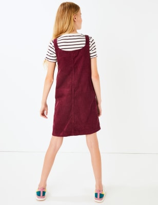 Maroon cord pinafore dress top