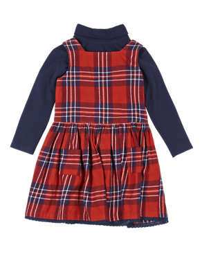 2 Piece Cotton Rich Checked Dress & Roll Neck T-Shirt Outfit (1-7 Years) Image 2 of 6