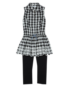 2 Piece Cotton Rich Checked Tunic & Leggings Outfit (5-14 Years) Image 2 of 3