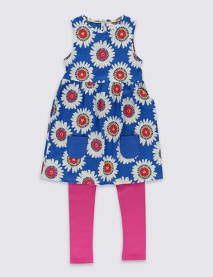2 Piece Cotton Rich Floral Dress & Leggings Outfit with StayNEW™  (1-7 Years) Image 1 of 2