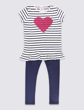 2 Piece Cotton Rich Heart Appliqué Top & Leggings Outfit with StayNEW™ (1-7 Years) Image 2 of 3