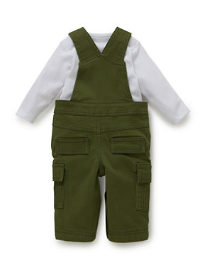 2 Piece Cotton Rich Long Sleeve Top & Dungaree Outfit Image 2 of 3