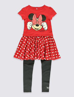 2 Piece Cotton Rich Minnie Mouse Dress & Leggings Outfit (1-7 Years) Image 2 of 3