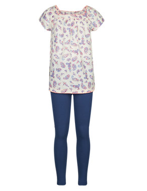 2 Piece Cotton Rich Paisley Print Top & Leggings Outfit (5-14 Years) Image 2 of 5