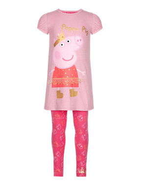 2 Piece Cotton Rich Peppa Pig™ Tunic & Leggings Girls Outfit with Stickers (1-7 Years) Image 2 of 5