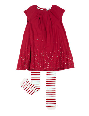 2 Piece Cotton Rich Sequin Dress & Tights Outfit (1-7 Years) Image 2 of 3