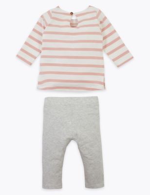 2 Piece Cotton Rich Striped Applique Outfit (0-3 Yrs) Image 2 of 5
