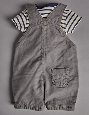 2 Piece Cotton Rich Striped Bodysuit & Bibshort Dungaree Outfit Image 2 of 4