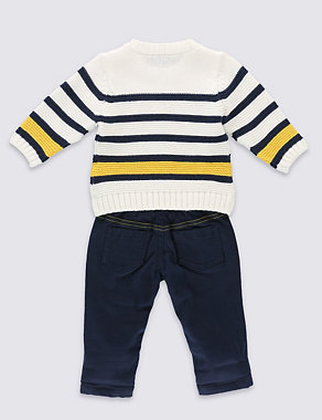 2 Piece Cotton Rich Striped Sweat Top & Trousers Outfit Image 2 of 5