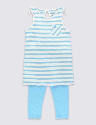 2 Piece Cotton Rich Striped Top & Leggings Outfit with StayNEW™ (1-7 Years) Image 2 of 4