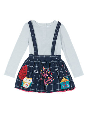 2 Piece Cotton Rich T-Shirt & Appliqué Pinafore Skirt Outfit (1-7 Years) Image 2 of 6