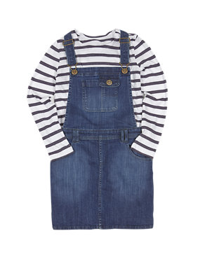 2 Piece Cotton Rich T-Shirt & Denim Dungaree Outfit (5-14 Years) Image 2 of 3