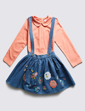 2 Piece Cotton Rich T-Shirt & Denim Skirt Outfit (1-7 Years) Image 2 of 3