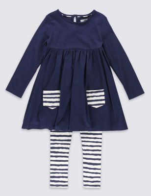 2 Piece Cotton Rich Tunic & Striped Leggings Outfit (1-7 Years) Image 2 of 3