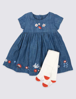 2 Piece Denim Baby Dress with Tights M S