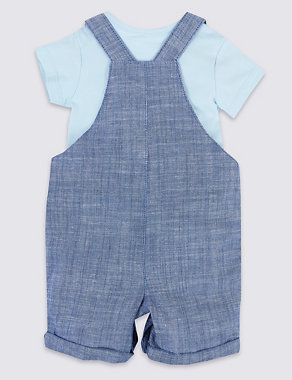 2 Piece Denim Chambray Dungarees with Bodysuit Image 2 of 5
