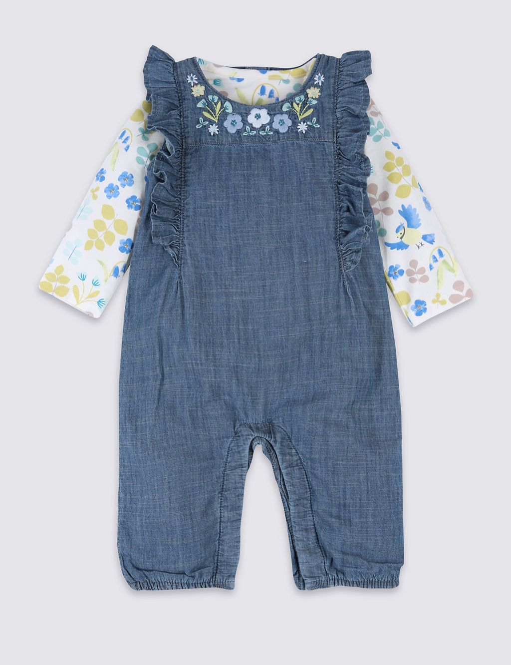 2 Piece Embroidered Dungarees & Bodysuit Outfit 3 of 5