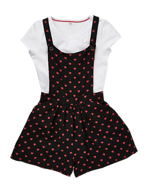 2 Piece Heart Print Playsuit & T-Shirt Girls Outfit (5-14 Years) Image 2 of 4