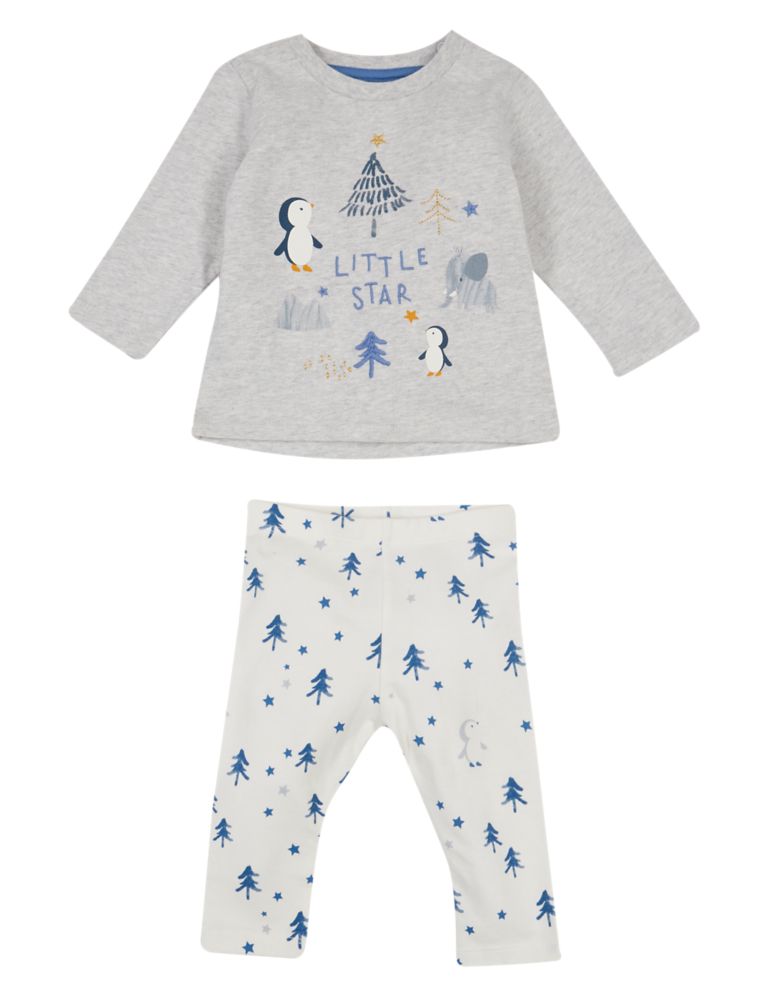 2 Piece Penguin Jersey Top & Bottom Outfit 2 of 8