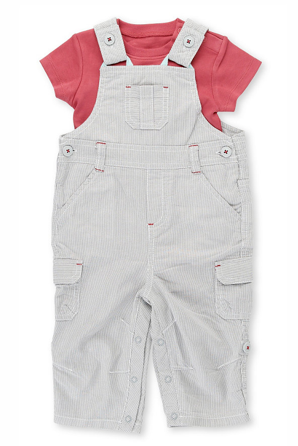 2 Piece Pure Cotton Bodysuit & Dungaree Outfit Image 1 of 1