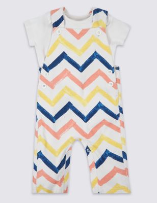 2 Piece Pure Cotton Bodysuit & Dungarees Outfit Image 2 of 6