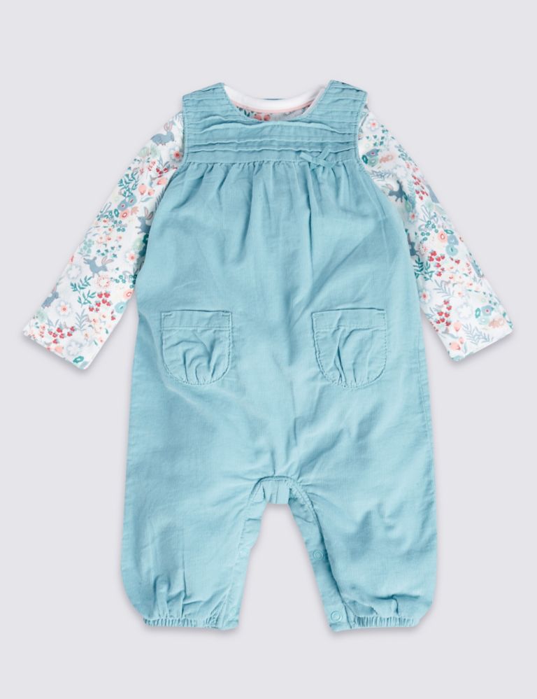 2 Piece Pure Cotton Bodysuit & Dungarees Outfit 1 of 7