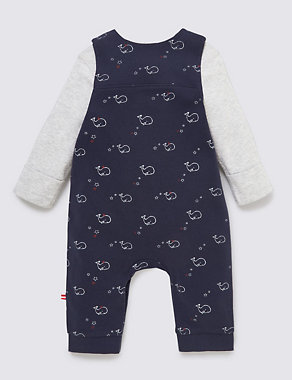 2 Piece Pure Cotton Bodysuit & Whale Print Dungaree Outfit Image 2 of 3