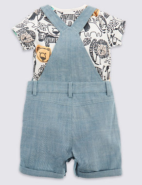 2 Piece Pure Cotton Chambray Bodysuit & Dungaree Outfit Image 2 of 5