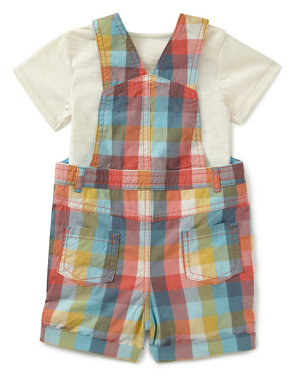 2 Piece Pure Cotton Checked Bodysuit & Bibshort Dungaree Outfit Image 2 of 4