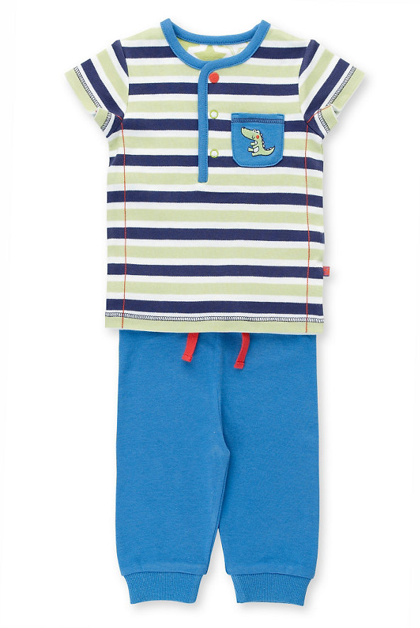 2 Piece Pure Cotton Crocodile Striped Top & Joggers Outfit Image 1 of 1