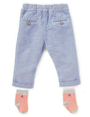 2 Piece Pure Cotton Cropped Oxford Chinos with Socks Image 2 of 3