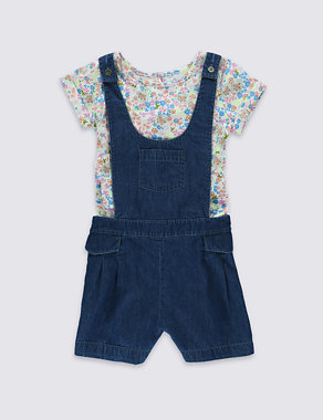 2 Piece Pure Cotton Denim Dungaree & T-Shirt Outfit (1-7 Years) Image 2 of 3