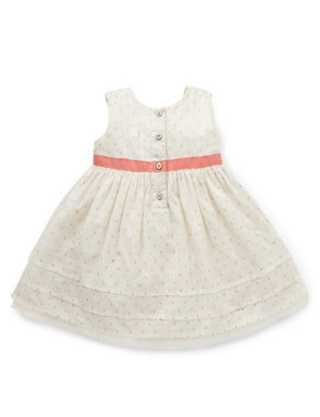 2 Piece Pure Cotton Dobby Spotted Dress with Knickers Image 2 of 4