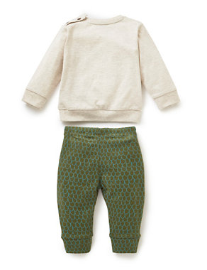 2 Piece Pure Cotton Dragon Print Top & Joggers Outfit Image 2 of 5