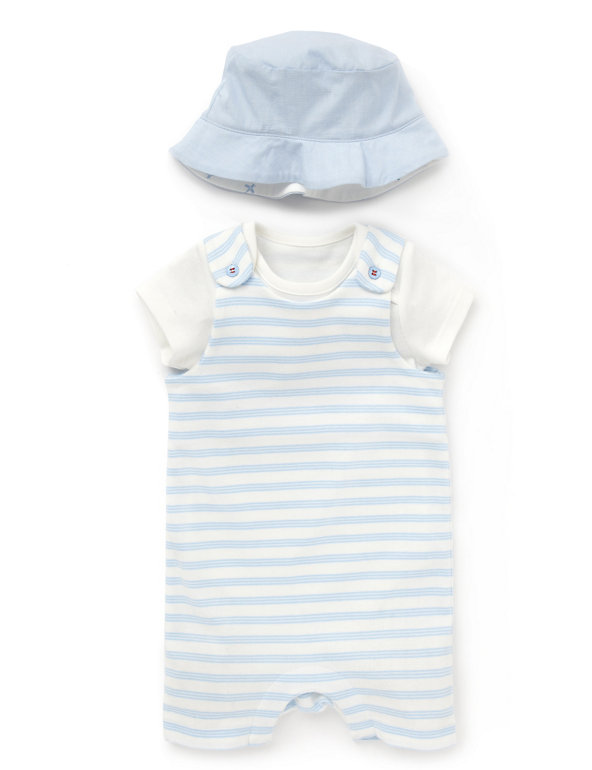 2 Piece Pure Cotton Dungaree Outfit with Hat Image 1 of 2