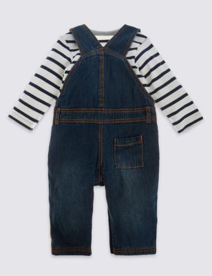 2 Piece Pure Cotton Dungarees & Bodysuit Outfit Image 2 of 5