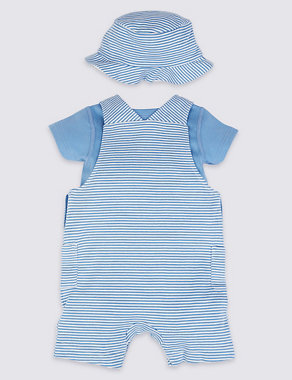 2 Piece Pure Cotton Dungarees & Bodysuit with Hat Outfit Image 2 of 6