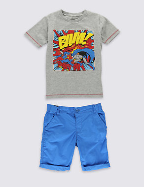 2 Piece Pure Cotton Justice League T-Shirt & Shorts Outfit (1-8 years) Image 2 of 3