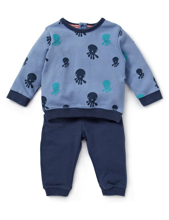 2 Piece Pure Cotton Octopus Jumper & Joggers Outfit Image 1 of 2