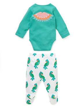 2 Piece Pure Cotton Parrot Print Bodysuit & Crawlers Outfit Image 2 of 5