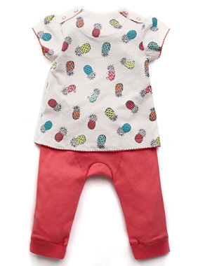 2 Piece Pure Cotton Pineapple Print Top & Joggers Outfit Image 2 of 4