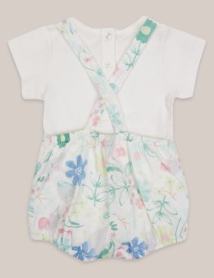 2 Piece Pure Cotton Printed Dungarees & Bodysuit Outfit Image 2 of 5