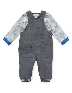 2 Piece Pure Cotton Ripstop Dungaree & Bodysuit Outfit Image 2 of 4