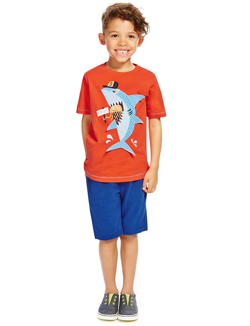 2 Piece Pure Cotton Shark Print T-Shirt & Shorts Outfit (1-7 Years) 3 of 6