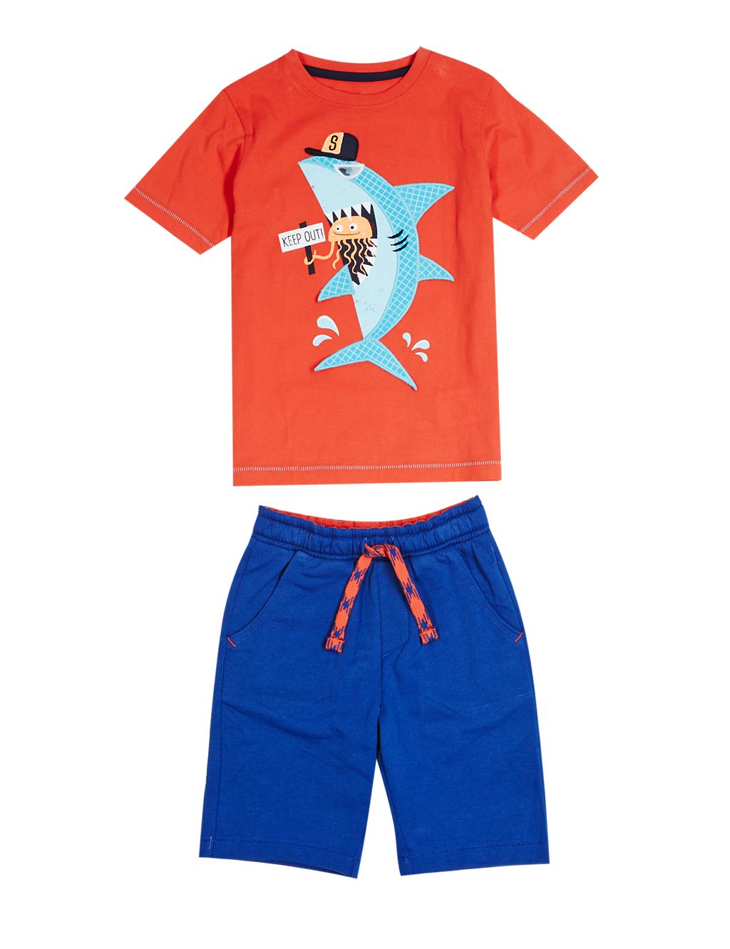 2 Piece Pure Cotton Shark Print T-Shirt & Shorts Outfit (1-7 Years) 1 of 6