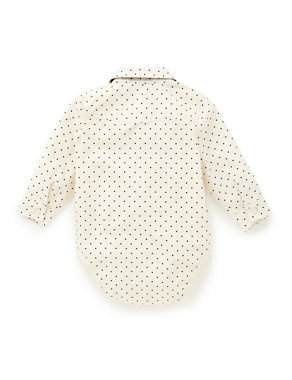 2 Piece Pure Cotton Spotted Shirt Bodysuit with Bowtie Image 2 of 3