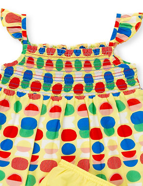 2 Piece Pure Cotton Spotted Smocked Dress & Knicker Set Image 2 of 3